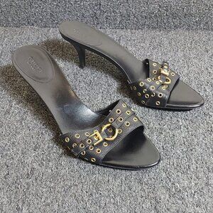 Gucci Black Leather Studded Heeled Sandals